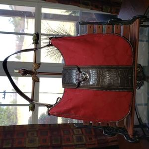 💘🖤💘 CHAPS EST 1974 RED BROWN HANDBAG PURSE SATCHEL SHOULDER BAG